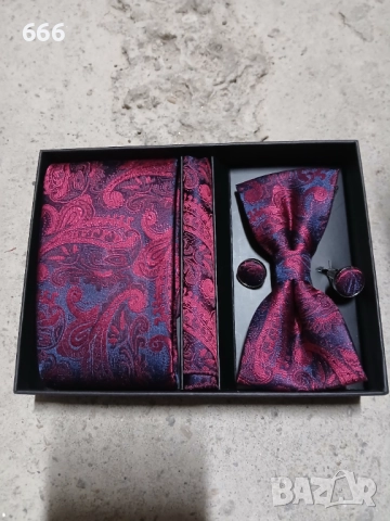 Мъжки комплект вратовръзки, папионка, кърпички, копчета за ръкавели, многоцветен, 148x8x3.5см, 25x25, снимка 4 - Други - 52585107