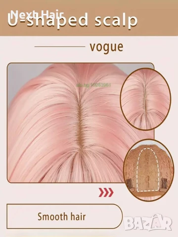 Къса плътна розова перука с бретон, снимка 6 - Аксесоари за коса - 51086907