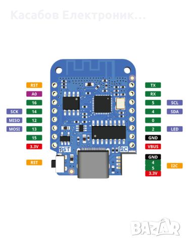 WEMOS D1 Mini V4.0 ESP8266 Микроконтролер WIFI I2C USB-C, снимка 2 - Друга електроника - 46614911