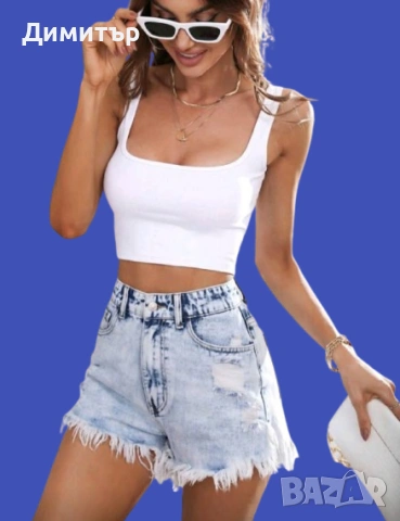 Нови дамски къси дънки с висока талия, снимка 4 - Къси панталони и бермуди - 53677717