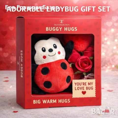 Нов Подарък за Свети Валентин – плюшена калинка, рози, ключодържател, снимка 5 - Романтични подаръци - 53692799