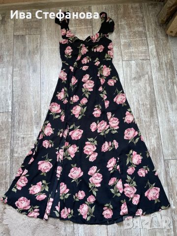 🤩 wow 🤩 Нова разкошна ефирна дълга ежедневно елегантна рокля флорален принт рози цепка , снимка 1 - Рокли - 46439479
