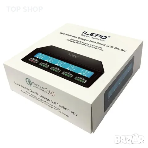 Смарт зарядна станция iLepo Smart Charging Station 5 порта USB 50 вата с бързо зареждане QC 3.0 бял, снимка 5 - Оригинални зарядни - 49049712