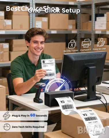 Термопринтер за етикети Vretti товарителници на куриери, без мастило., снимка 10 - Принтери, копири, скенери - 53639815