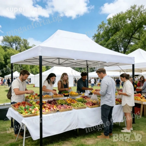 Сгъваема Шатра 3х4.50 с Усилена Конструкция и Гумирано Бяло Покривало, снимка 7 - Градински мебели, декорация  - 54168934