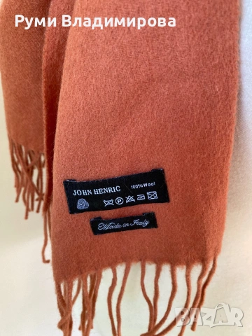 Мъжки шал в кайсиев цвят John Henric от 100 % вълна, снимка 3 - Шалове - 53749909