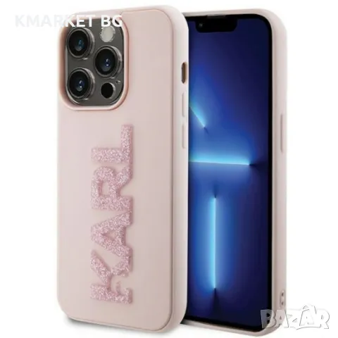 Оригинален кейс Karl Lagerfeld HC 3D Logo Glitter и Протектор, За iPhone 15 Pro Max (6.7), Розов, снимка 1