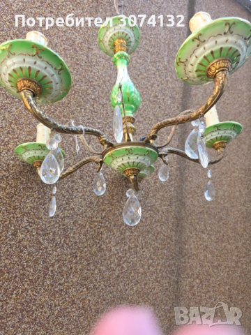 Италиански полилей от порцелан и кристал, снимка 8 - Полилеи - 53650250
