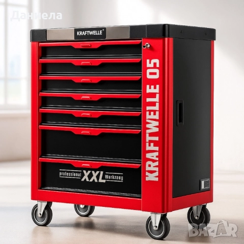 Професионална количка с инструменти Kraftwelle 05 - 7 чекмеджета и над 250 инструмента