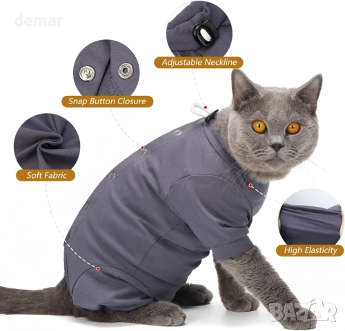 HEYWEAN Костюм за възстановяване на котки с дълъг ръкав, сив, M ; L, снимка 2 - За котки - 53634911