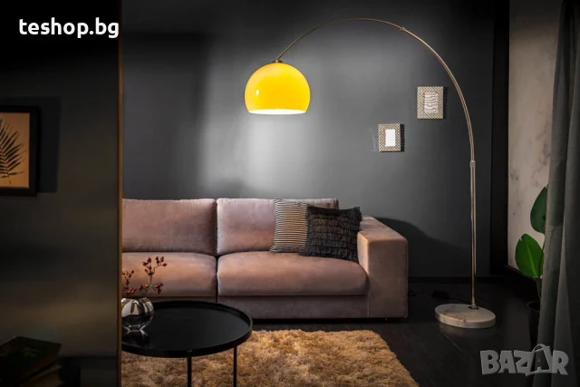 Лампа със стойка тип дъга оранжева с 2 плафона преоценен продукт