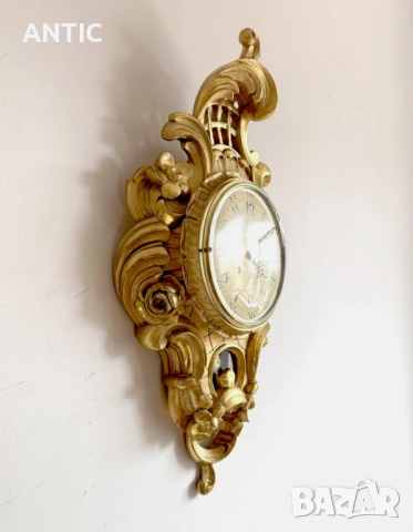 Часовник „Картел“ дърворезба с позлата,1930-1940, снимка 6 - Други ценни предмети - 53470876