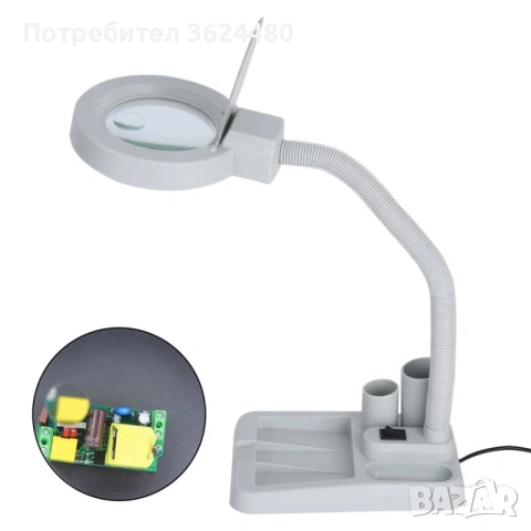 Настолна работна лампа с лупа с увеличение И LED осветление 4888, снимка 3 - Настолни лампи - 53571084