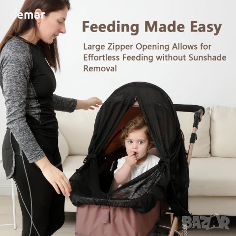 Cispree Сенник за бебешка количка, голям отвор с цип, дишащ мрежест материал, регулируеми презрамки, снимка 2 - За бебешки колички - 45718041
