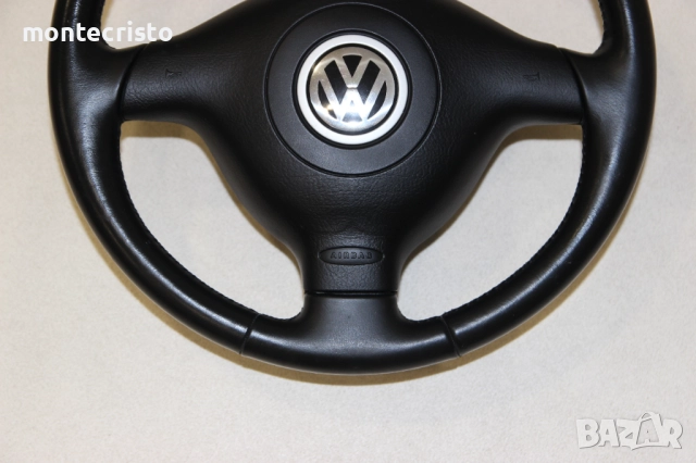 Трилъчев кожен волан VW Passat B5.5 (2000-2005г.) airbag волан, снимка 2 - Части - 52730616