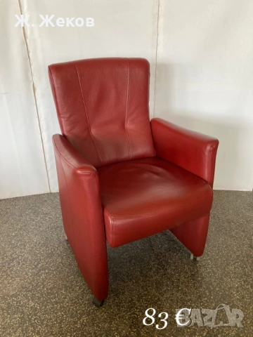 Червено кожено кресло, снимка 2 - Дивани и мека мебел - 53959664