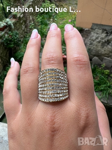 Голям златист пръстен с блестящи камъчета ❤️, снимка 6 - Пръстени - 52377897