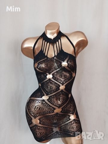XS/L Черна еластична мрежаста  рокля , снимка 1 - Рокли - 45232314