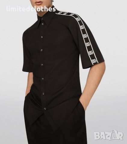Dolce & Gabbana DG Black Logo Tape Мъжка Риза с Къс Ръкав size 40 (M / L), снимка 1 - Ризи - 46353009