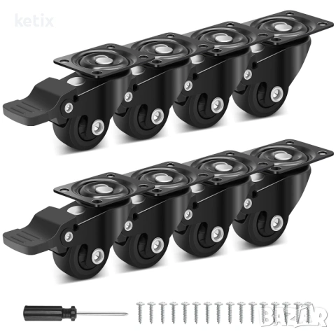 25 мм мебелни колелца със спирачка,комплект 8 броя