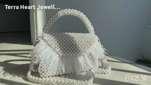 Дамска манта от перли кристали и щраусови пера, снимка 2 - Чанти - 52502190