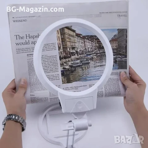 Голяма увеличителна настолна лупа с LED осветление лампа за четене шиене гоблени бродиране козметик, снимка 5 - Други инструменти - 50920980