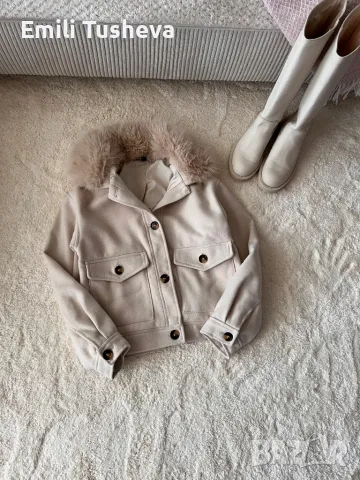 Яке от габардин с пухкава яка, снимка 4 - Якета - 50290466
