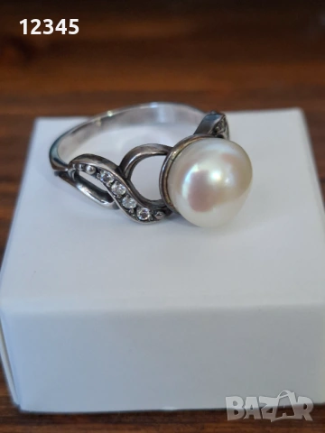 Руски сребърен пръстен с естествена перла, снимка 3 - Пръстени - 54111762
