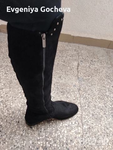 високи чизми 39 номер черно ниска платформа , снимка 5 - Дамски ботуши - 52287620