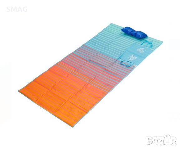 Плажна постелка - синя чанта светло синьо оранжево с надуваема възглавница 180x86cm, снимка 2 - Други - 46366713