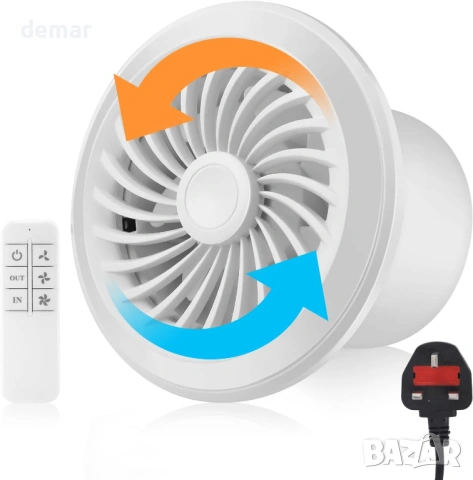Двупосочен вентилатор, Ø 100 мм вентилатор с 3 скорости и дистанционно
