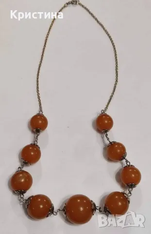 Руско (СССР) сребърно колие с Кехлибар , снимка 4 - Колиета, медальони, синджири - 49968602