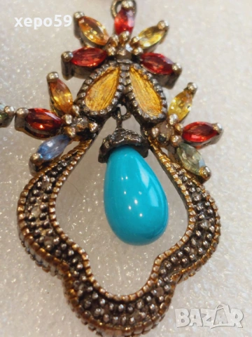 Дамски обеци с диаманти, рубини, сапфири, цитрини,тюркуази-сребро и злато, снимка 10 - Обеци - 53357467