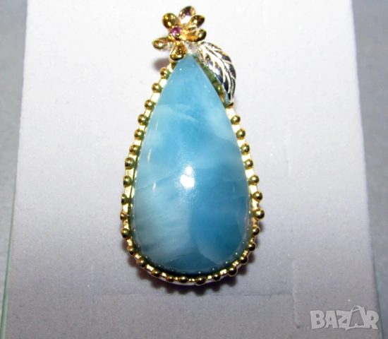 925 сребърно колие с автентичен ларимар 28 карата