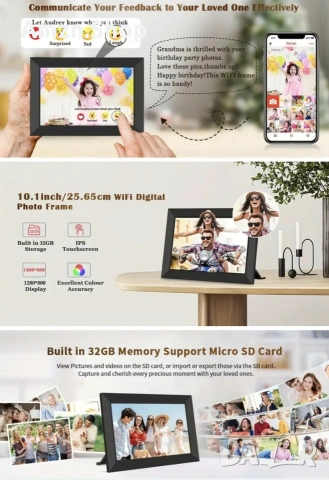 10.1" Smart Цифрова рамка за снимки дигитална фоторамка 1280х800 HD IPS сензорен екран, снимка 4 - Друга електроника - 48621394