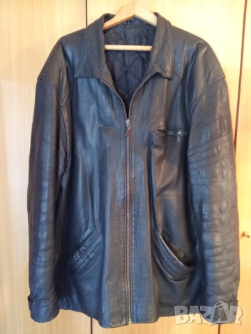 Мъжко кожено яке черно с цип и яка