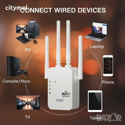 Repeater, усилвател/повторител на WIFi сигнал с 4 антени до 300Mbps, снимка 4 - Мрежови адаптери - 51507246