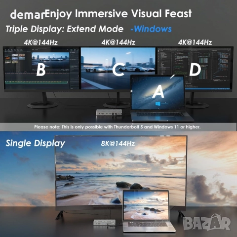 WAVLINK Thunderbolt 5 Dock, 12-в-1 TB5 докинг станция, 8K дисплей, снимка 3 - Други - 52693344