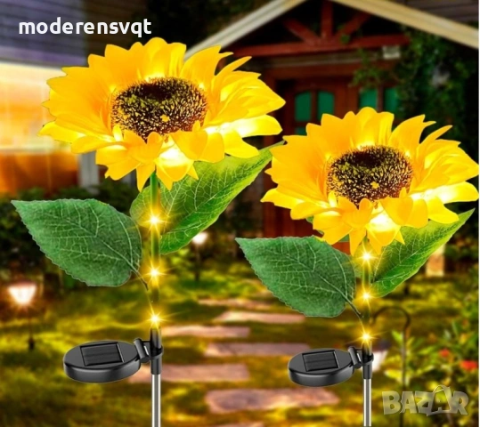 Градинска LED лампа със соларен панел Слънчоглед, снимка 2 - Лед осветление - 54113988