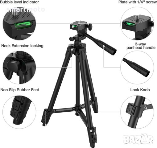 Трипод за фотоапарат и телефон, статив, стойка за телефон, 102см, снимка 3 - Фотоапарати - 46124235