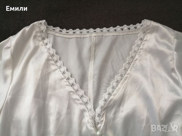 Дамска сатетена вталена риза с дълги буфан ръкави р-р S-M, снимка 5 - Ризи - 45478268