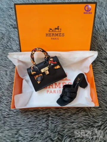 дамски чехли на ток и чанта hermes, снимка 2 - Чанти - 46900461