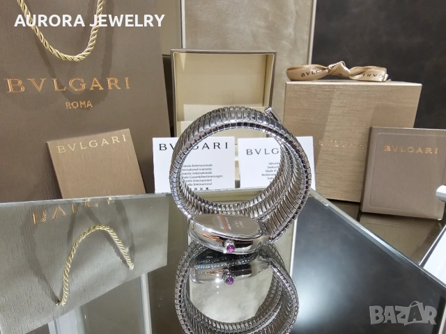 BVLGARI Serpenti Tubogas Snake Silver Black Diamonds Дамски Часовник, снимка 11 - Дамски - 53058164