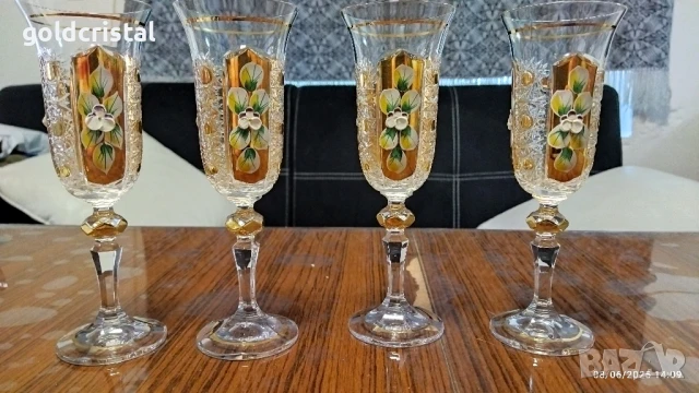 кристални чаши Бохемия , снимка 2 - Антикварни и старинни предмети - 21304482