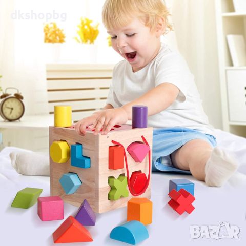 3582 "Дървеният куб с отвори и геометрични фигури, снимка 1 - Образователни игри - 45792033