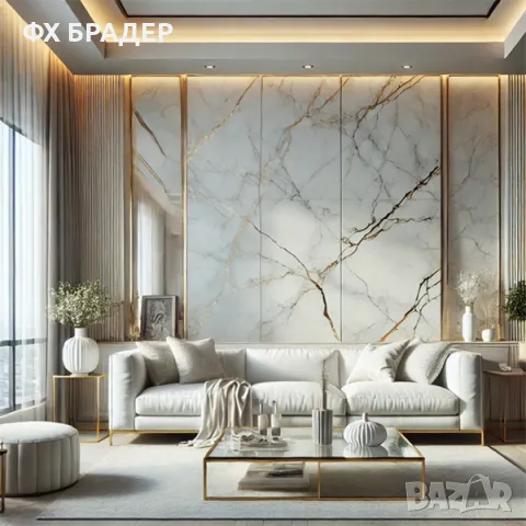 PVC панели с мраморен ефект Gilded oriental white 1220x2800x3mm, снимка 2 - Облицовки - 48526753