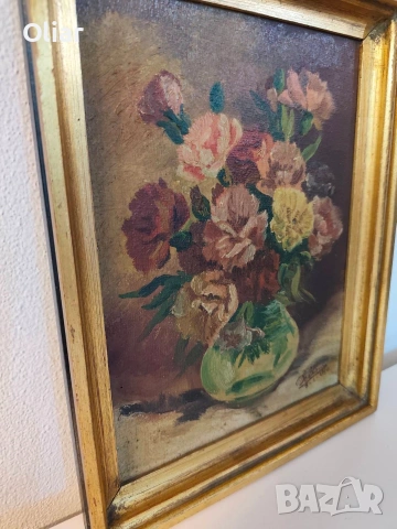 Много стара, майсторска картина. Цветя. Белгия, снимка 3 - Антикварни и старинни предмети - 47947858