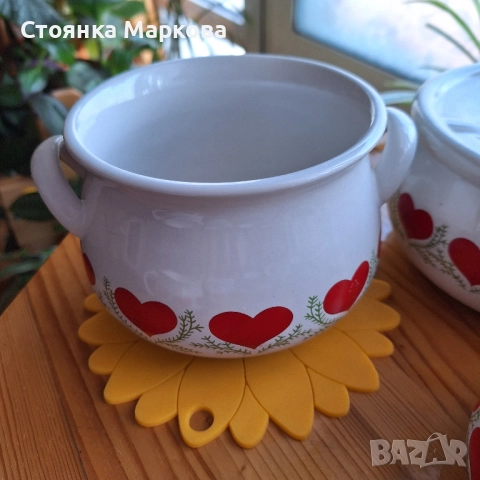 Керамичен комплект с нарисувани сърца, снимка 3 - Сервизи - 52637048