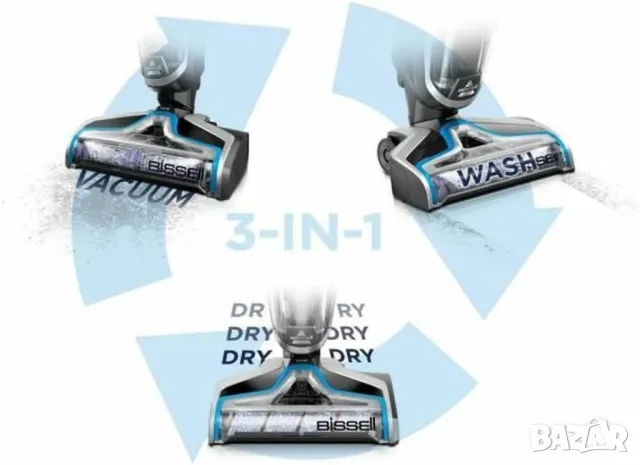БЕЗЖИЧНА Мултифункционална прахосмукачка Bissell, Crosswave, 3 в 1, Пране, Сушене, Почистване, снимка 3 - Прахосмукачки - 50220651
