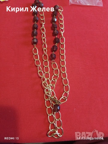 Винтидж колие позлатен бронз с мънистата бордо Арт Нуво 51892 